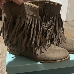 Fringe Suede Ankle Boots - Brown womens 10